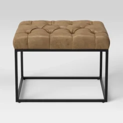 Trubeck Tufted Metal Base Ottoman Faux Leather Brown - Threshold™: Padded Footstool, No Assembly Required -Home Living GUEST 0509fa7b e089 4af0 8df0 830bc533e45b