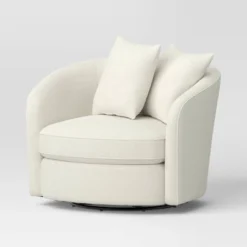 Oversized Upholstered Swivel Accent Chair With Pillows Cream Boucle - Threshold™