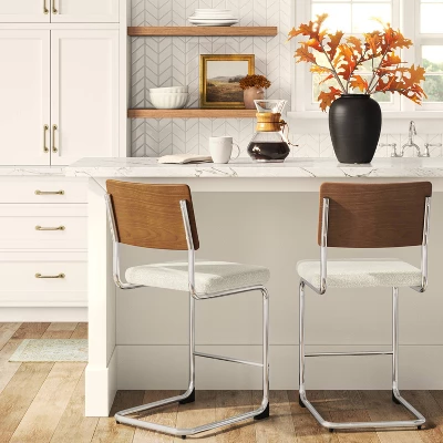 Cecilton Chrome Cantilever Counter Height Barstool Cream Boucle - Threshold™ 1 Cecilton Chrome Cantilever Counter Height Barstool Cream Boucle - Threshold™