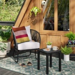 Beech Faux Slats Patio Accent Table Black - Threshold™