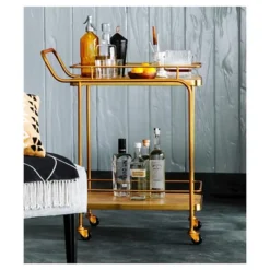 Metal, Wood, And Leather Bar Cart - Gold - Threshold™ -Home Living GUEST 3940ea51 5dbd 496d adf0 a33ee04f6d3f