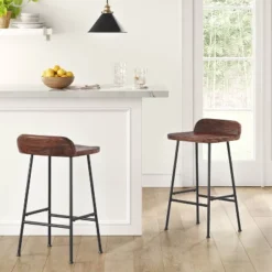 Lorton Low Back Metal Leg Wood Counter Height Barstool - Threshold™