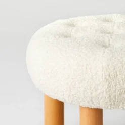 Kessler Round Tufted Faux Shearling Ottoman With Wood Legs Cream - Threshold™ Designed With Studio McGee -Home Living GUEST 3b1d6757 dc2a 4c3b aa94 b7ae3aa27955