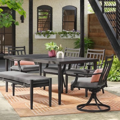 2pc Fairmont Stationary Outdoor Patio Dining Chairs Arm Chairs Black - Threshold™ 1 2pc Fairmont Stationary Outdoor Patio Dining Chairs Arm Chairs Black - Threshold™