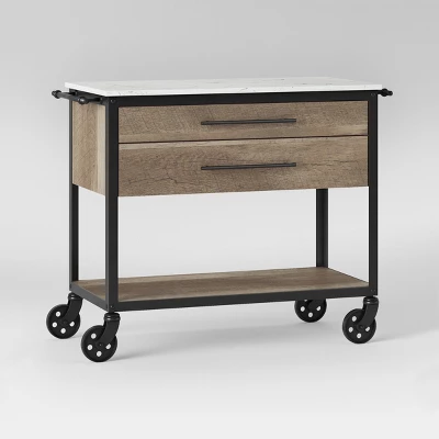 Derry Stone Top Mixed Material Kitchen Island Brown - Threshold™: Solid Hardwood, Storage, Wheels 2 Derry Stone Top Mixed Material Kitchen Island Brown - Threshold™: Solid Hardwood, Storage, Wheels - Image 2