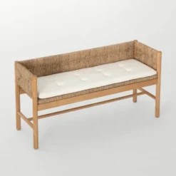 Elden Wood Bench With Woven Back And Loose Cushion Seat - Threshold™ Designed With Studio McGee -Home Living GUEST 512a58d0 258b 4cd4 8401 add11f70e81d 1