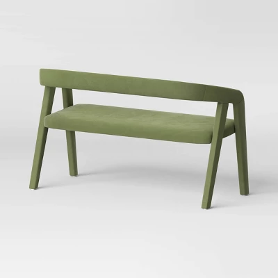 Lana Curved Back Upholstered Dining Bench Olive Green Velvet - Threshold™ 3 Lana Curved Back Upholstered Dining Bench Olive Green Velvet - Threshold™ - Image 3