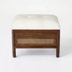 Woodspring Cane Base Ottoman Dark Walnut/Cream - Threshold™ Designed With Studio McGee -Home Living GUEST 560810e0 5e18 4812 aa7e aeefd12f9c85