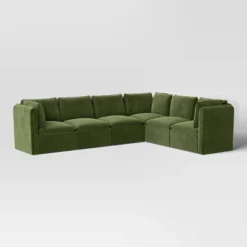 6pc Haven French Seam Modular Sectional Velvet Dark Green - Threshold™