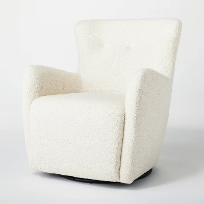 Kessler Swivel Accent Chair Cream Faux Shearling - Threshold™ Designed With Studio McGee: Luxury Glam Furniture, No Assembly Required 2 Kessler Swivel Accent Chair Cream Faux Shearling - Threshold™ Designed With Studio McGee: Luxury Glam Furniture, No Assembly Required - Image 2