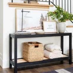 Console Table With Woven Rattan Shelf Black - Threshold™ Designed With Studio McGee -Home Living GUEST 6e7f68b7 50c5 44c5 965d a4d52aa919cd