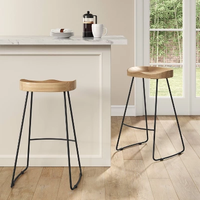 Hull Low Back Barstool Wood/Metal - Threshold 1 Hull Low Back Barstool Wood/Metal - Threshold