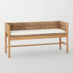 Elden Wood Bench With Woven Back And Loose Cushion Seat - Threshold™ Designed With Studio McGee -Home Living GUEST 75b2f7b0 b6bf 42c9 a9a5 2942b2a9c6e5
