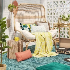 Wicker & Metal Outdoor Patio Chair, Egg Chair Natural - Threshold™ Designed With Studio McGee -Home Living GUEST 98121453 7012 488d ba4f 18f874372531