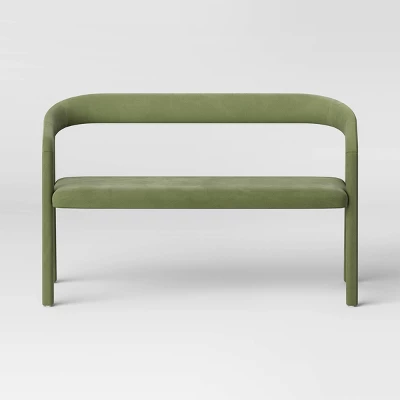Lana Curved Back Upholstered Dining Bench Olive Green Velvet - Threshold™ 2 Lana Curved Back Upholstered Dining Bench Olive Green Velvet - Threshold™ - Image 2