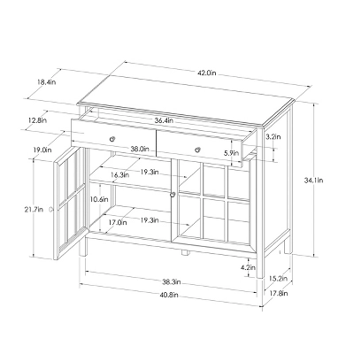 Windham 2 Door Accent Buffet, Cabinet With Shelves - Teal - Threshold™ 2 Windham 2 Door Accent Buffet, Cabinet With Shelves - Teal - Threshold™ - Image 2