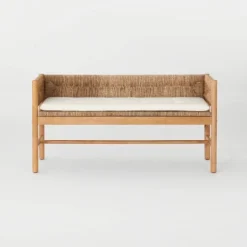 Elden Wood Bench With Woven Back And Loose Cushion Seat - Threshold™ Designed With Studio McGee -Home Living GUEST ac5cda38 2527 47e4 9bd6 bc9e470974cb
