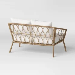 Steel And Wicker Britanna Rust Resistant Outdoor Patio Loveseat Arm Chair Light Brown - Threshold™ -Home Living GUEST b6b9a584 f315 4b32 87d9 437e0381a7fc