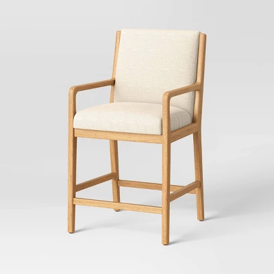 2pk Esters Wood Arm Counter Height Barstool Cream/Natural Wood - Threshold™ 2 2pk Esters Wood Arm Counter Height Barstool Cream/Natural Wood - Threshold™ - Image 2