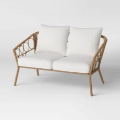 Steel And Wicker Britanna Rust Resistant Outdoor Patio Loveseat Arm Chair Light Brown - Threshold™ -Home Living GUEST e9866413 7e11 45fe 82fa fc5dec45b228